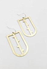 Amaree and Reese Bisected U-shape with dots on vertical line Lasercut Brass Earrings