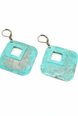 Hammered Diamond Earrings - Verdigris Brass & Copper