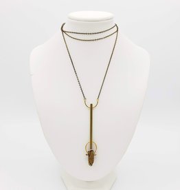 Jenevier Blaine Gold Plated Quartz Crystal, Brass Tube Necklace