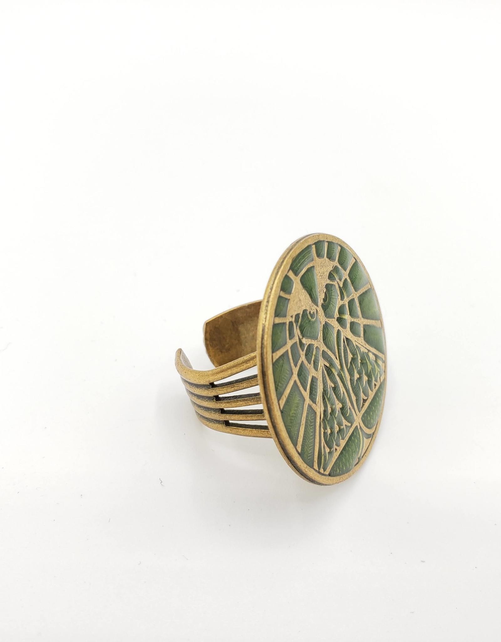 Ornamental Things Mystic Owl Ring, Brass & Enamel