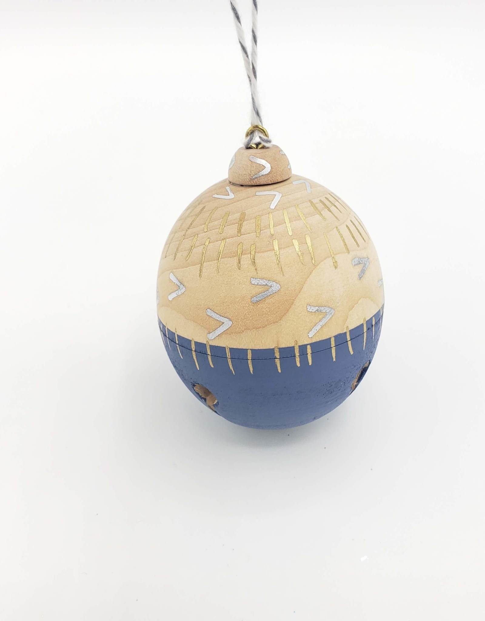Carved Painted Wood Jingle Bell Ornament