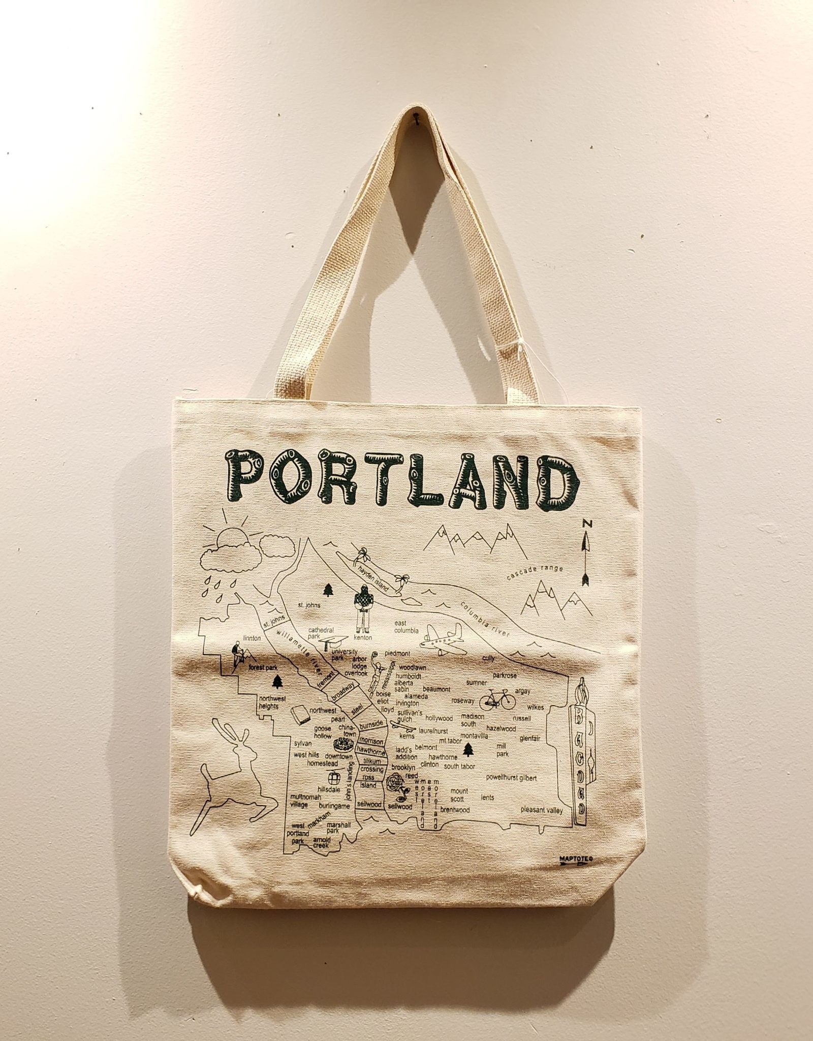 Maptote Portland Market Natural Tote Bag, Green Ink