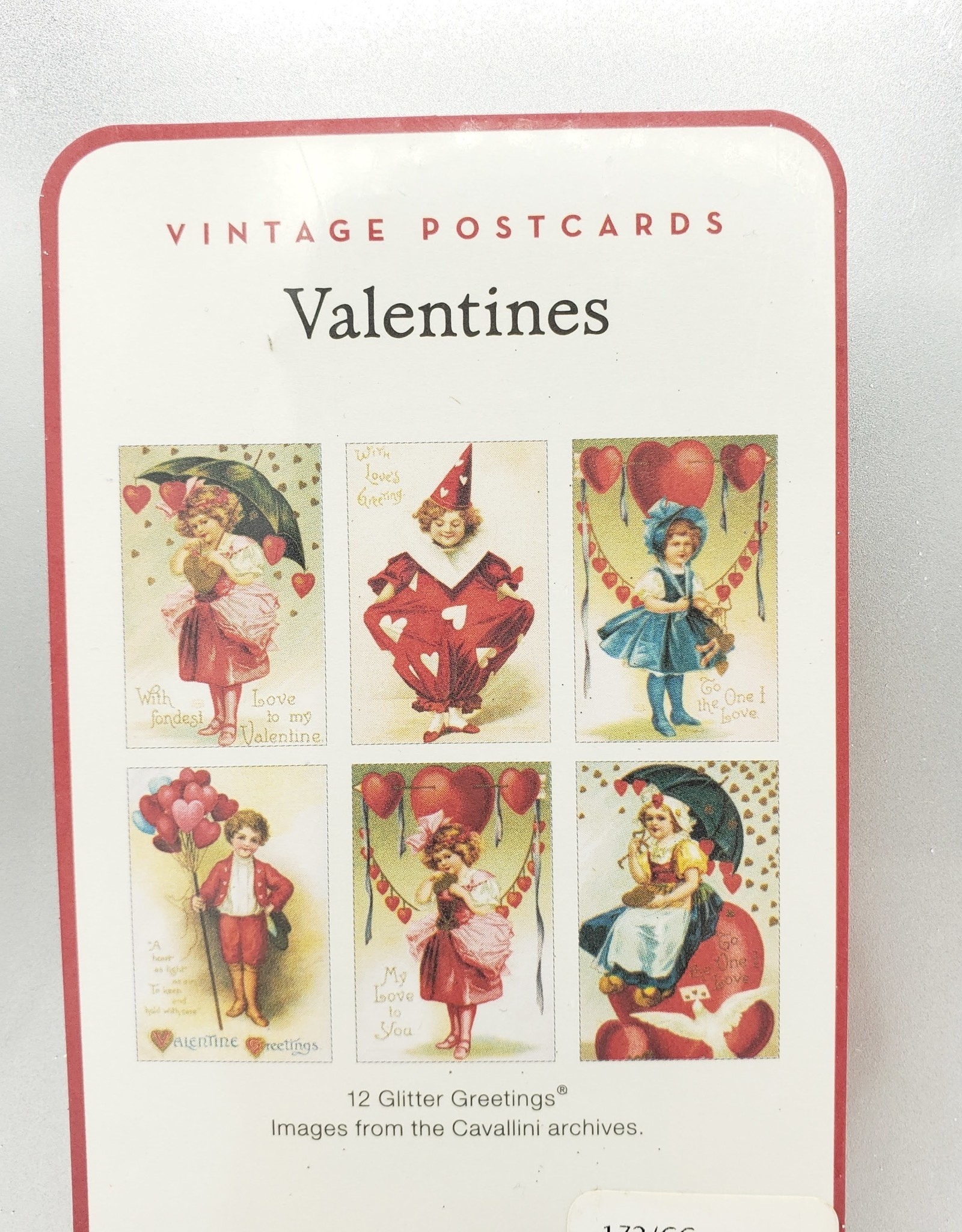 Cavallini Papers Vintage Valentines - Glitter Greeting Postcard Set of 12