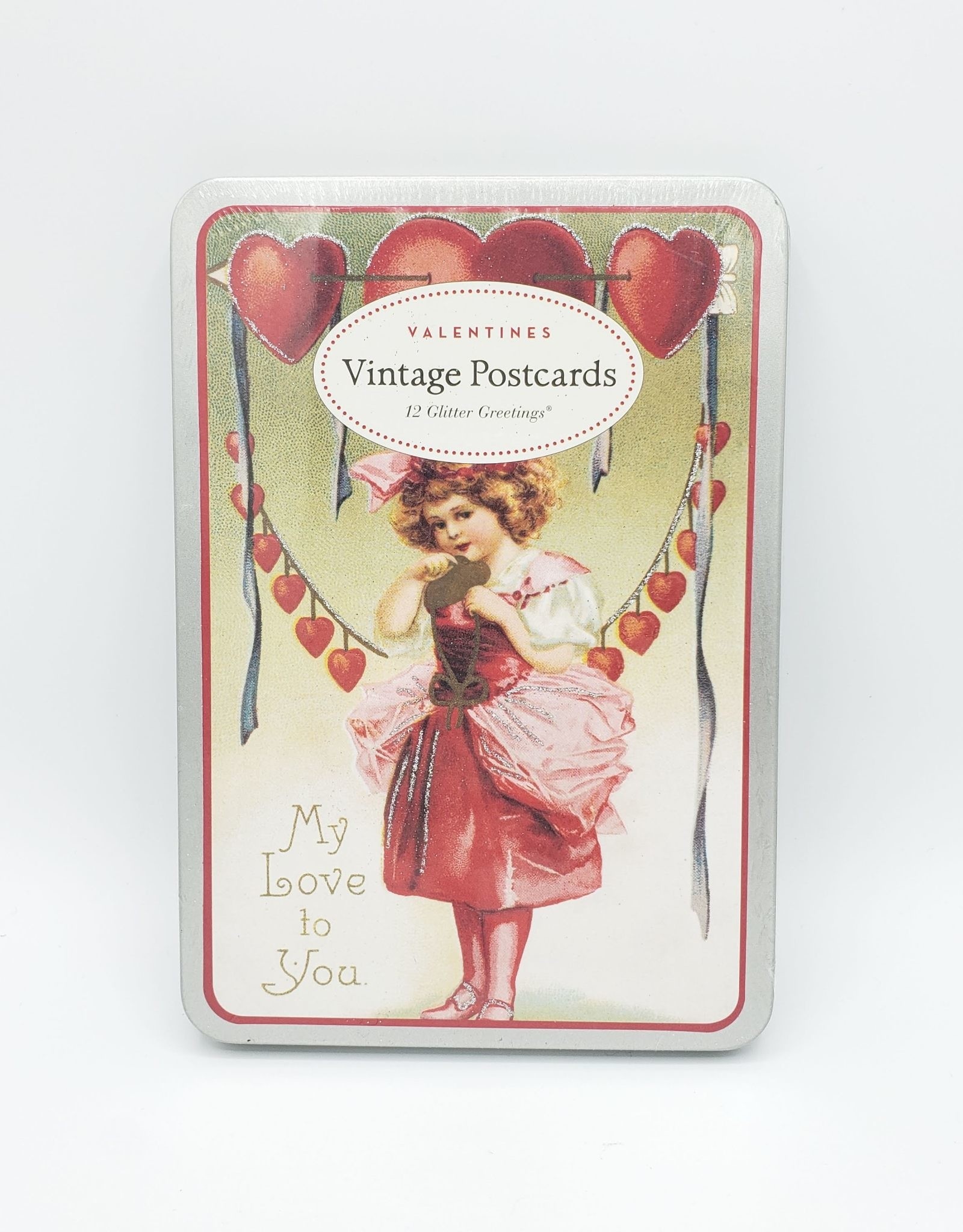 Cavallini Papers Vintage Valentines - Glitter Greeting Postcard Set of 12
