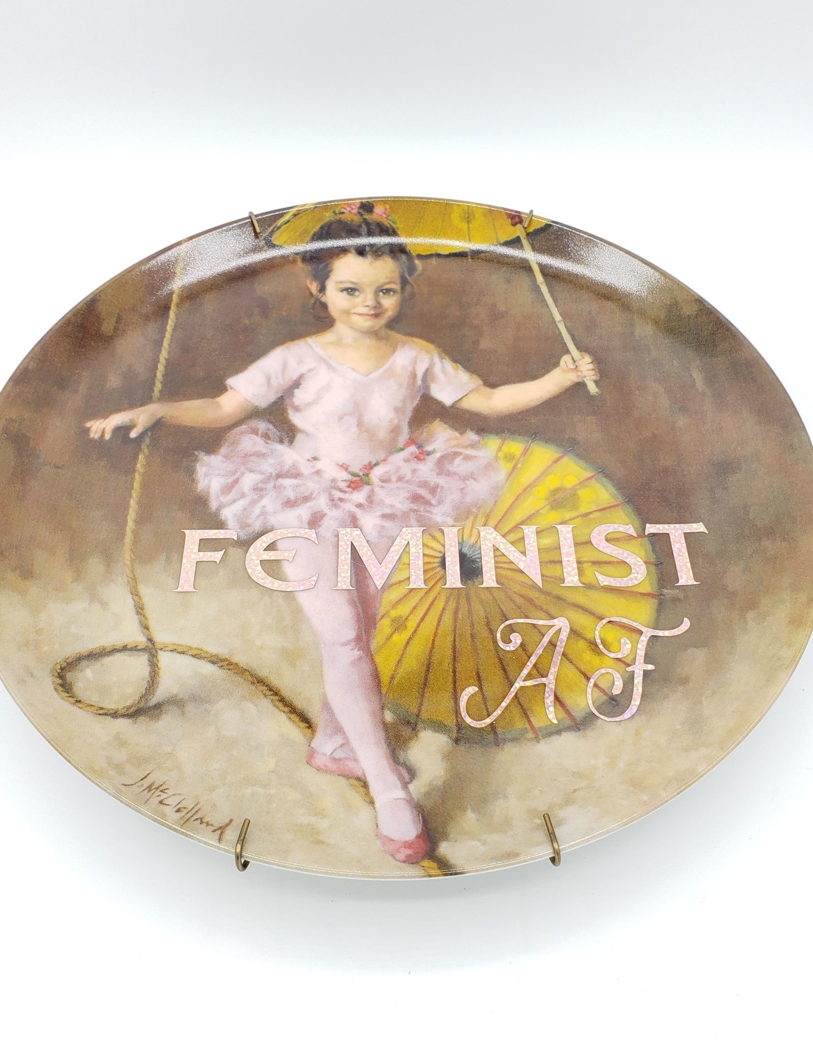 Redux "Feminist AF" - Vintage Upcycled Plate Art