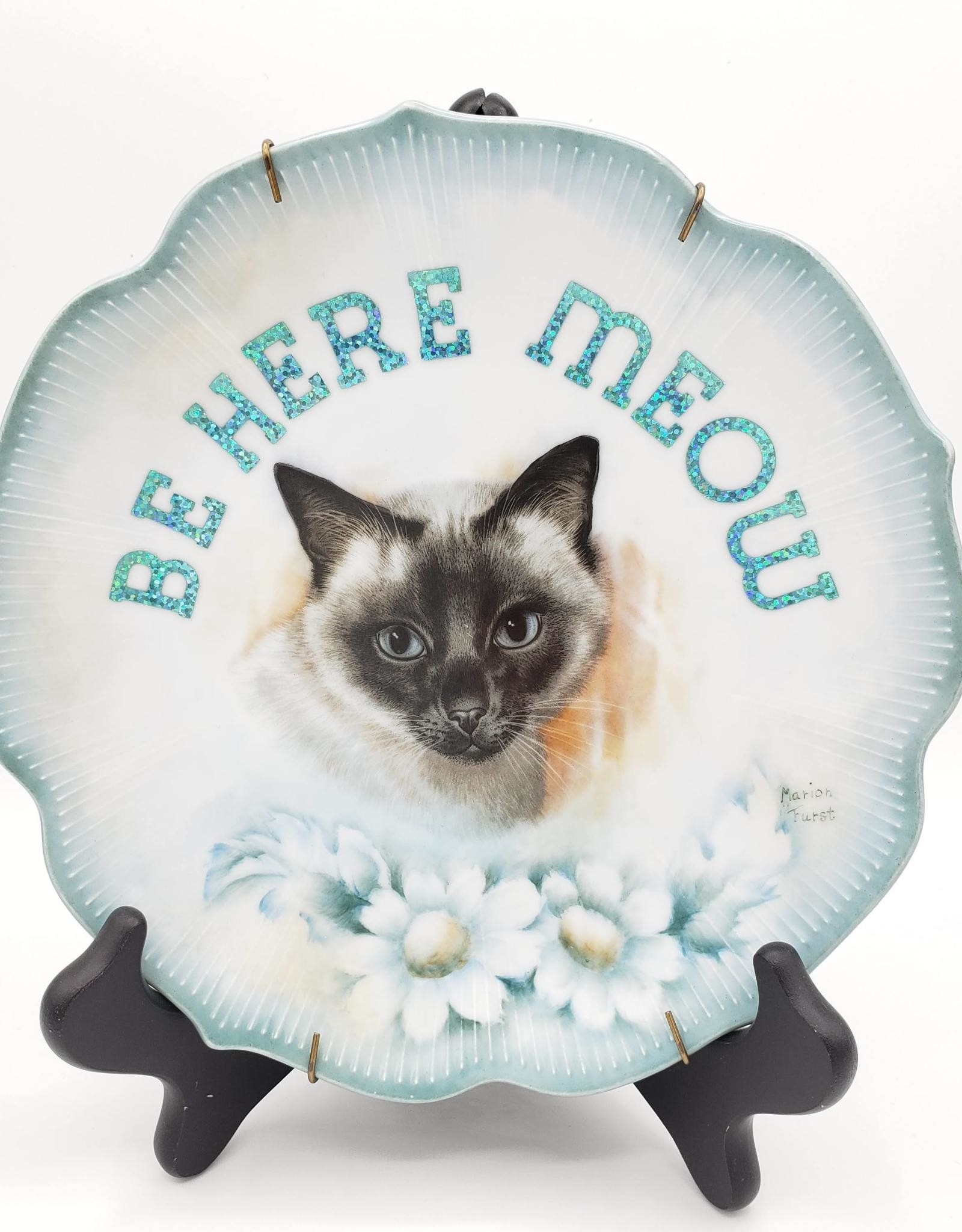 Redux "Be Here Meow" - Vintage Upcycled Plate Art