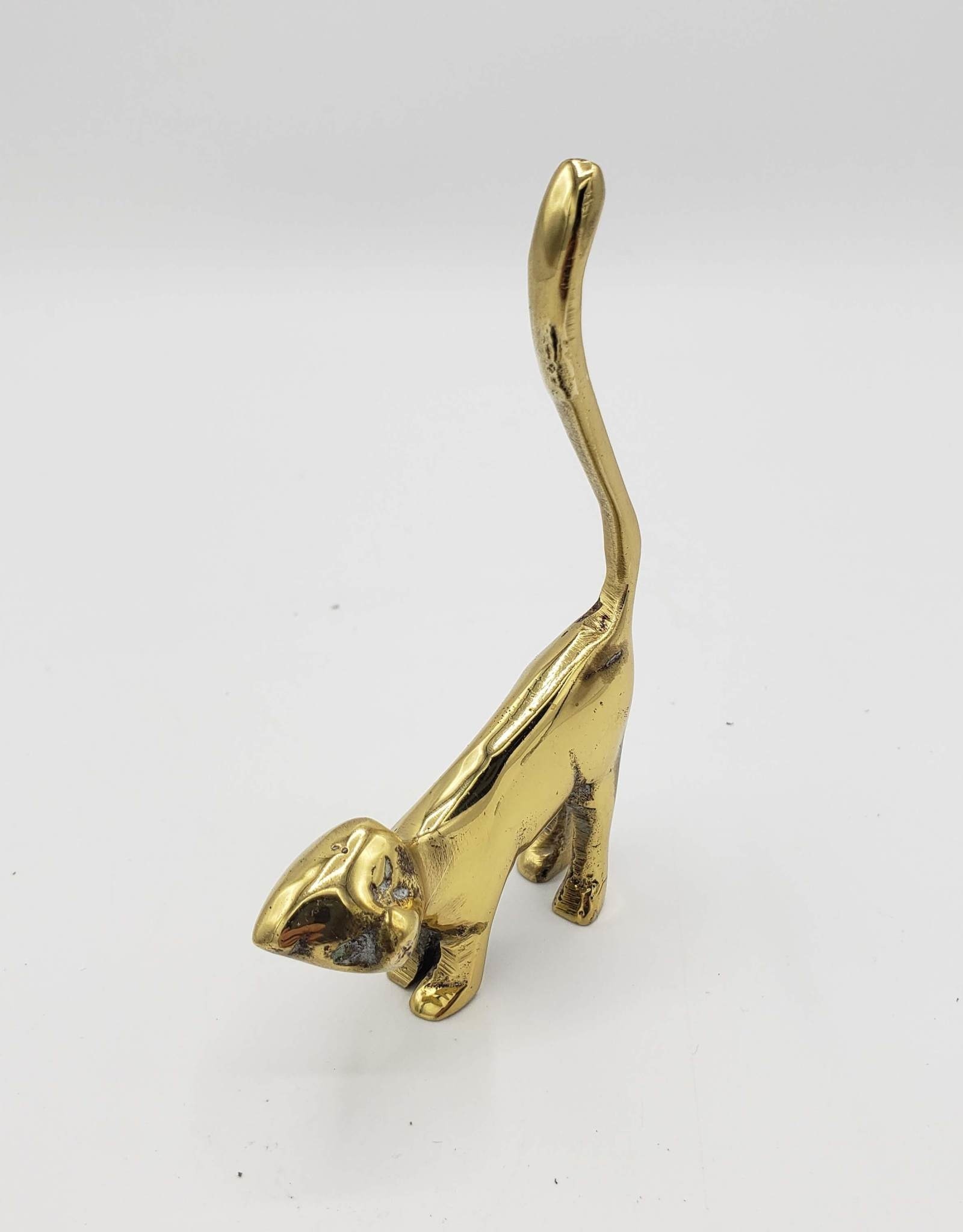 Mini Mid-century Cat Ring Holder, Vintage Brass
