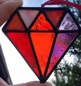 Redux Colorful Gemstone Stained Glass Sun Catcher, "Ruby"