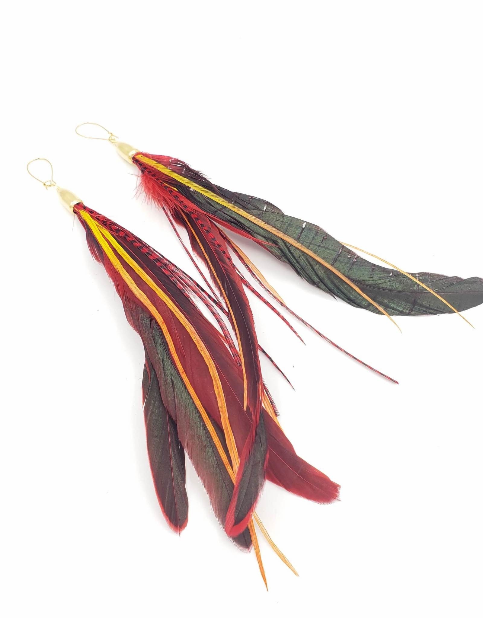 Redux Feather Earrings, Medium Red