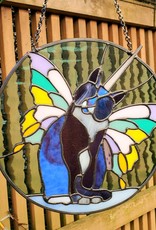 Redux Caticornifly Stained Glass Window, handmade suncatcher