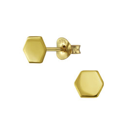 14k Gold Plated Silver Hexagon Stud Earrings + E-Coat (Anti-Tarnish)