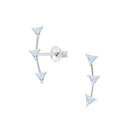 Cubic Zirconia Triangles Line Silver Stud Earrings - White + E-Coat (Anti-Tarnish)