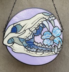 Redux Dog Skull & Flower Stained Glass Window Hanging