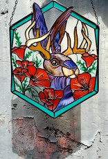 Redux Stained Glass Jackalope with Poppies