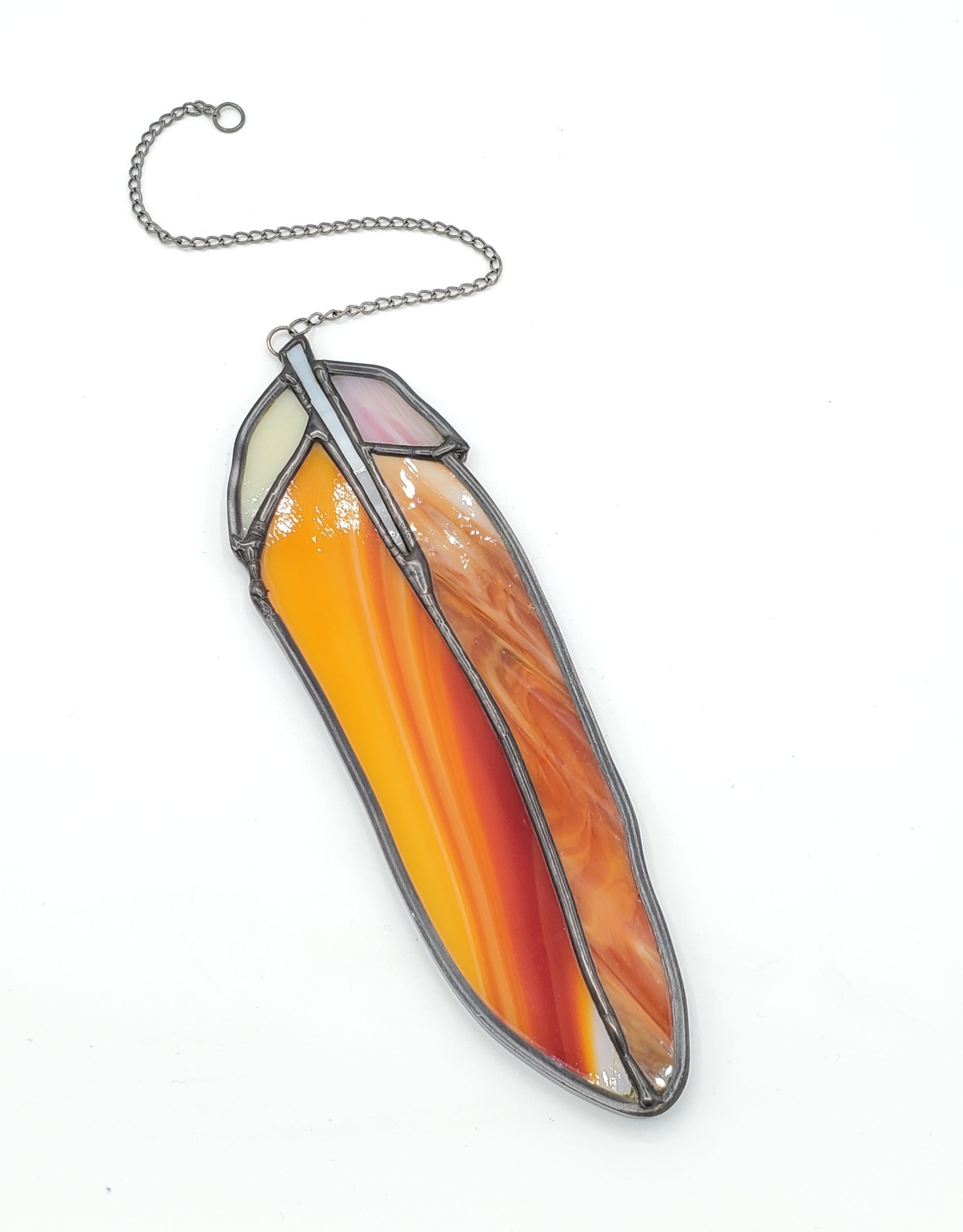 Redux Stained Glass Feather- Red, White, Orange