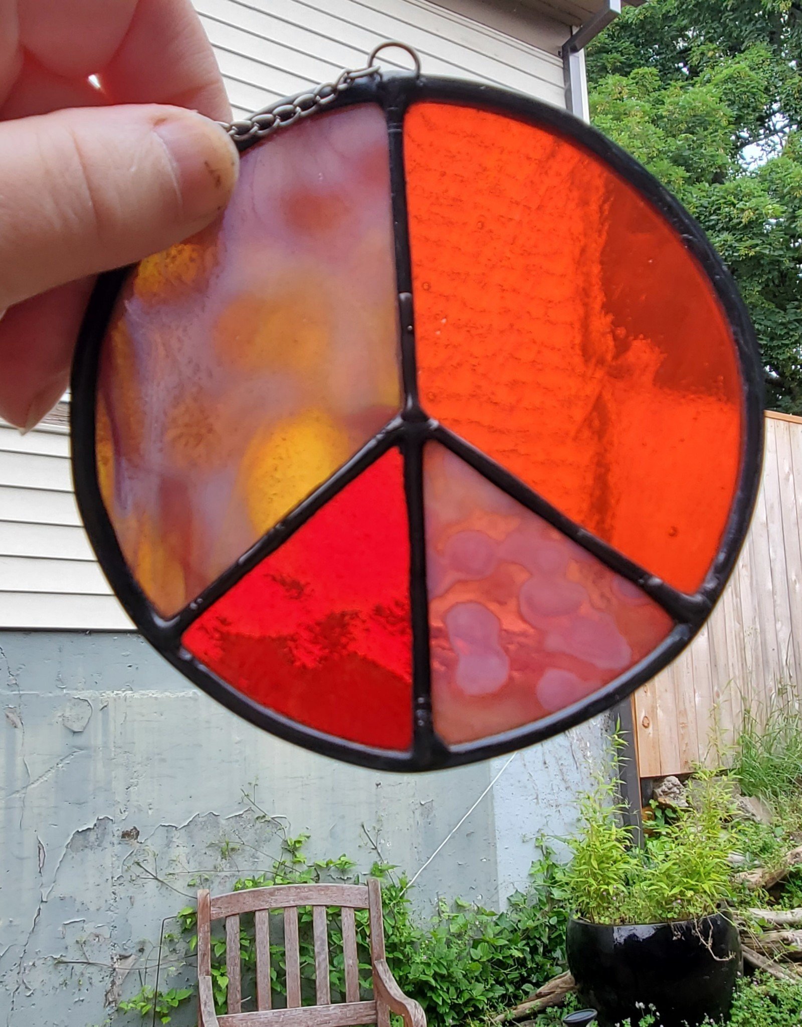Redux Peace Sign Stained Glass Sun Catcher Reds
