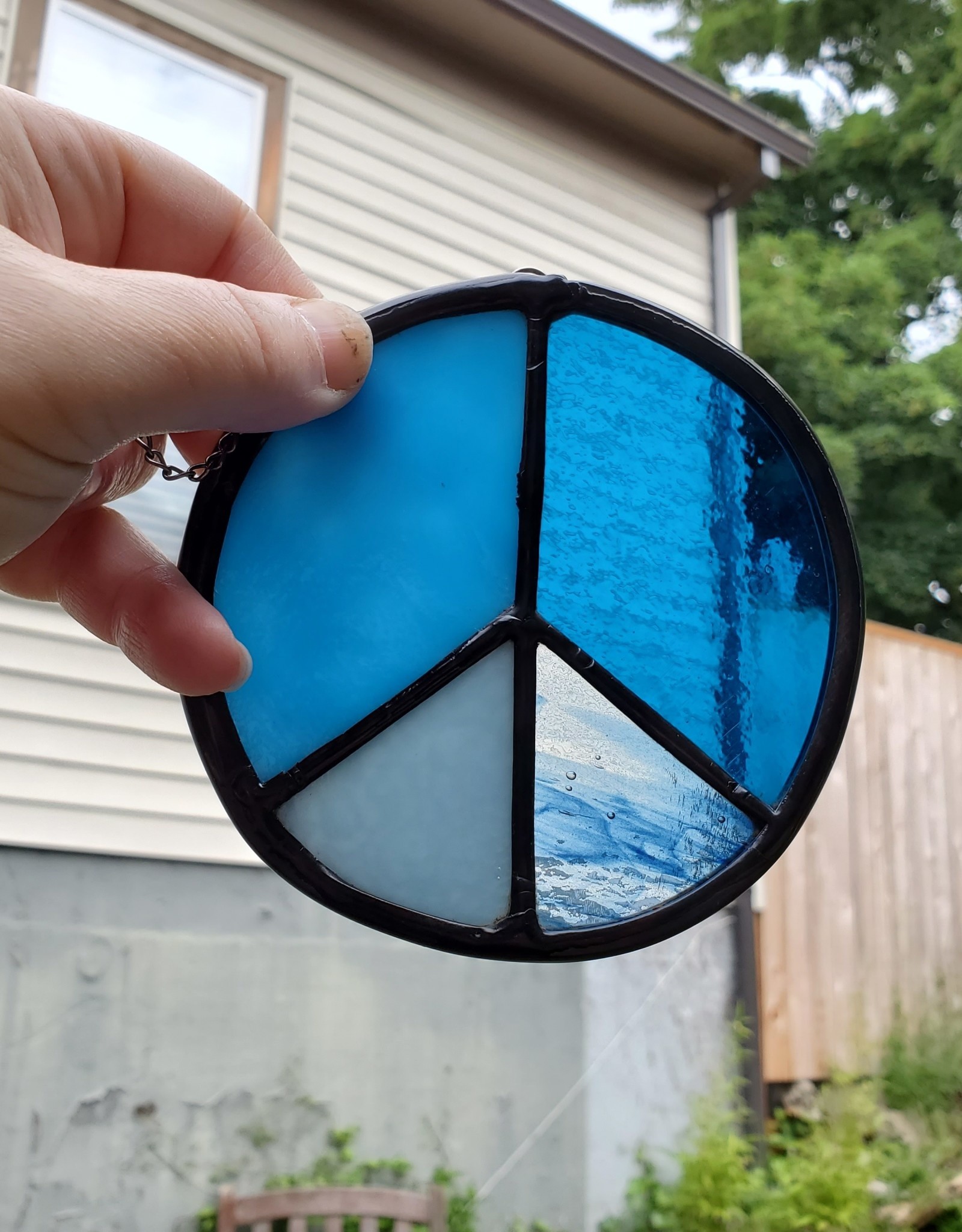 Redux Peace Sign Stained Glass Sun Catcher Blues