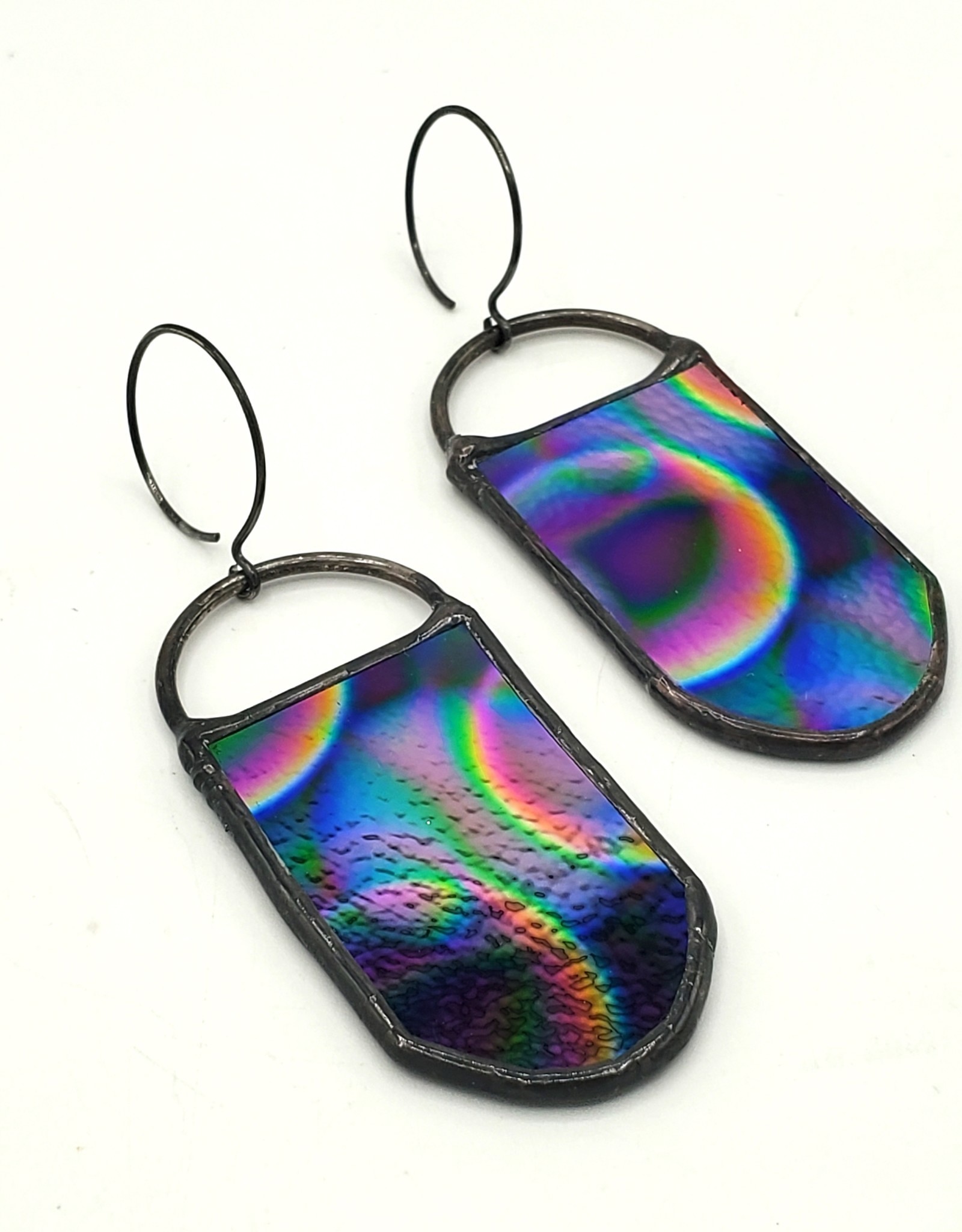 Redux Multi-colored Mirrored Dichroic Stained Glass Tongue Earrings, Lead-free