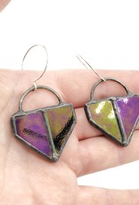 Magic Hour Glass Bisected Chevron Mirrored Stained Glass Earring, Lead-free