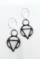 Redux Small Iridescent Clear Triangle Stained Glass Earrings Wire Work Circle Lead-free, Sterling Ear-hoops