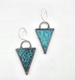 Redux Van Gogh Triangles Stained Glass Earrings , Lead-free, Sterling Ear-hoops