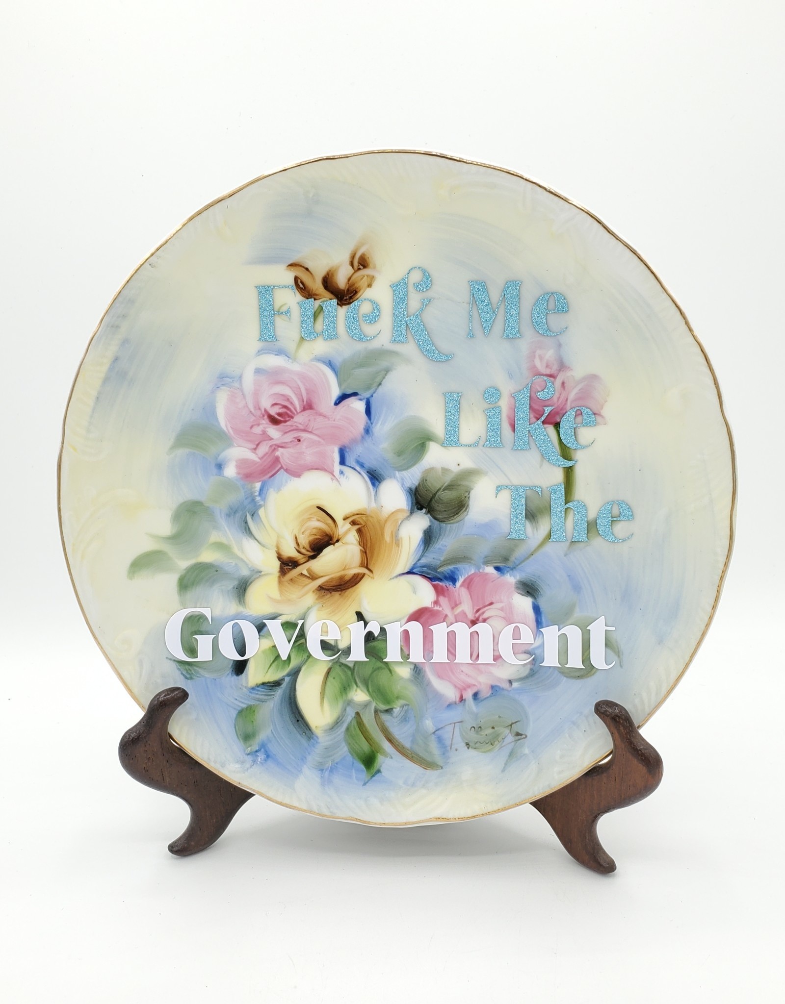 Redux "Fuck Me Like The Government" - Vintage Upcycled Plate Art