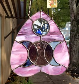 Redux Stained Glass Iridescent Triple Moon Planchette, Ruby Sunset