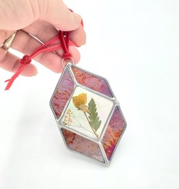Magic Hour Glass Stained Glass Ornament, Pressed Flower Chevrons