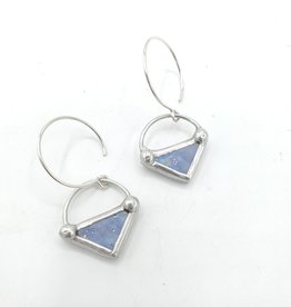 Redux Tiny Triangle Stained Glass Earrings, Iridescent silver/red Lead-free, Sterling Ear-hoops