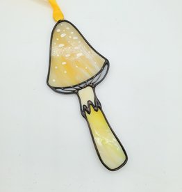 Magic Hour Glass Stained Glass Painted Mushroom w/wirework, Yellow