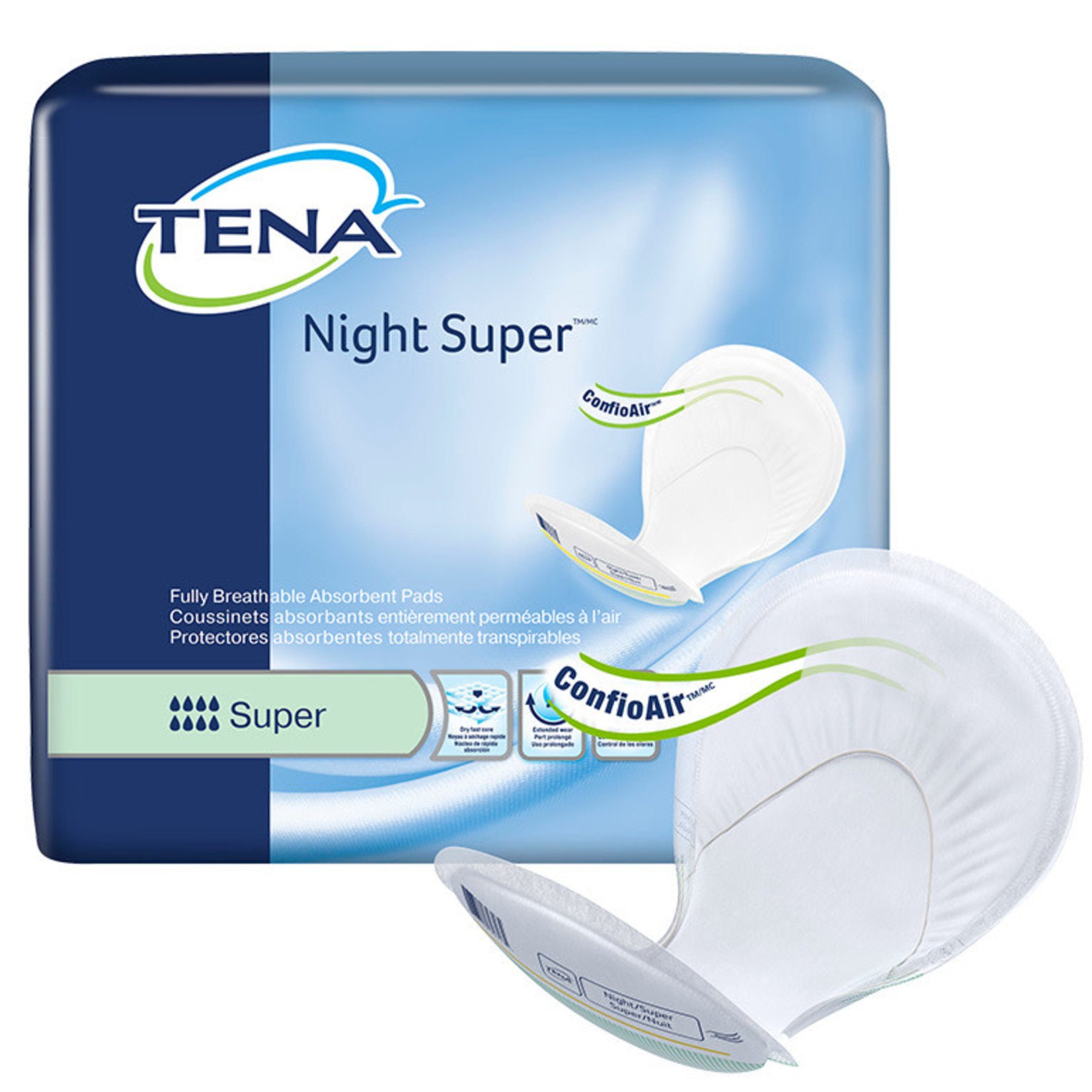 Tena CS/2PKG (24/PKG) TENA NIGHT SUPER PADS W/ WETNESS INDICATOR, GREEN