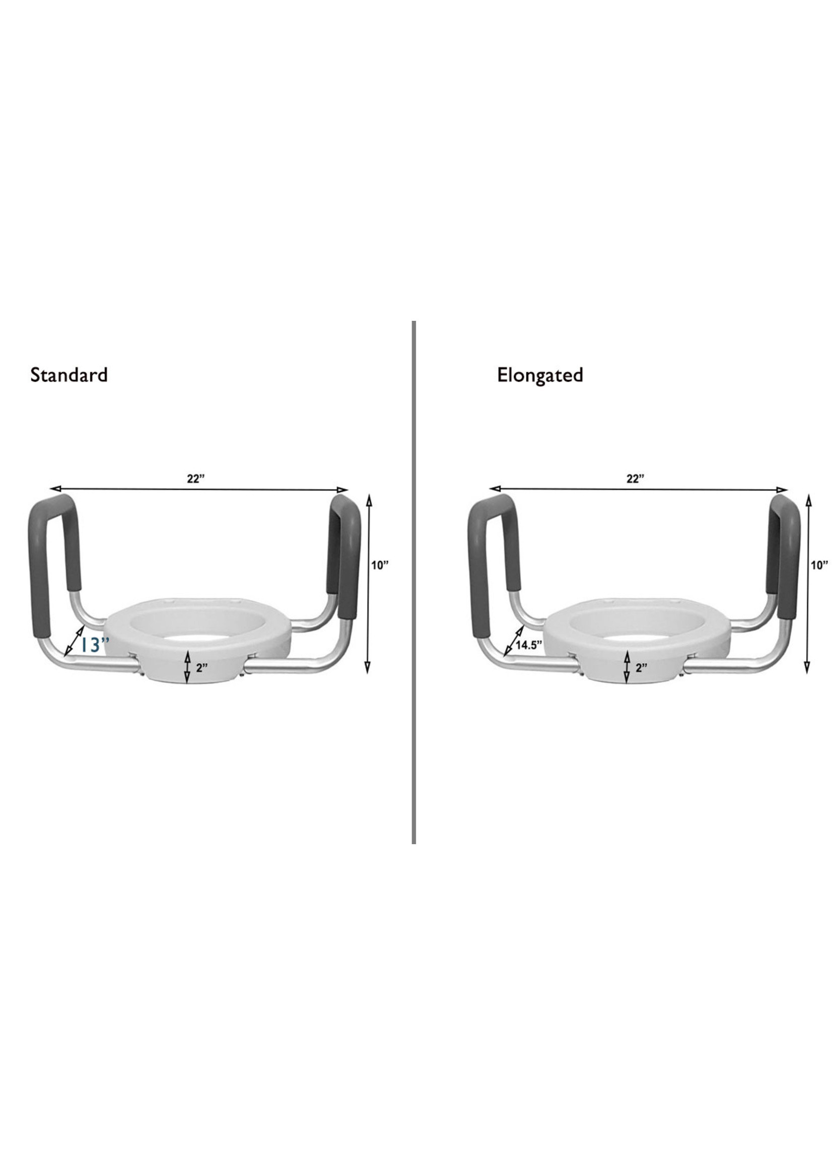 MOBB 2” Elongated Raised Toilet Seat with Arms