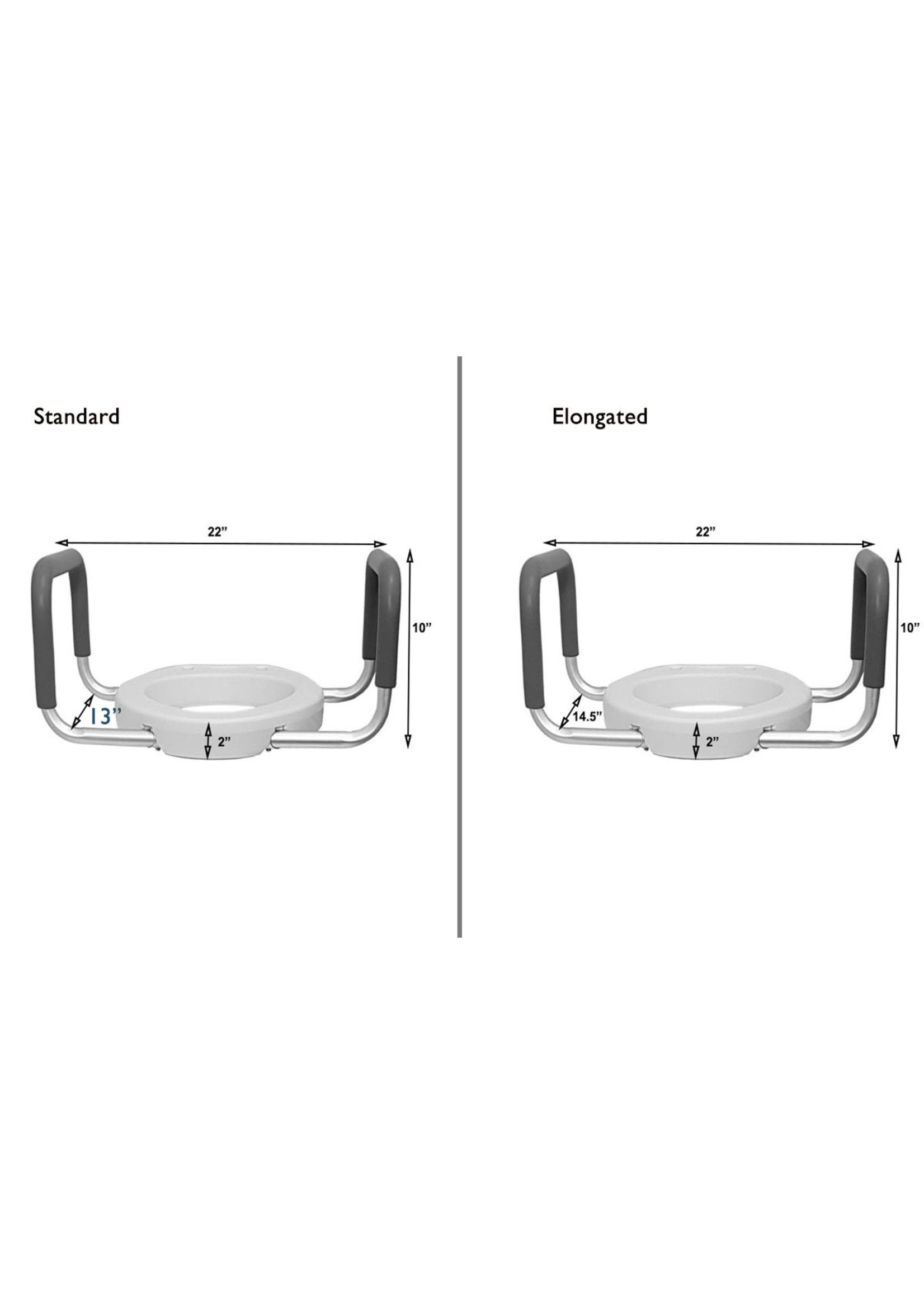MOBB Siège de toilette surélevé de 2 po avec accoudoirs - Standard