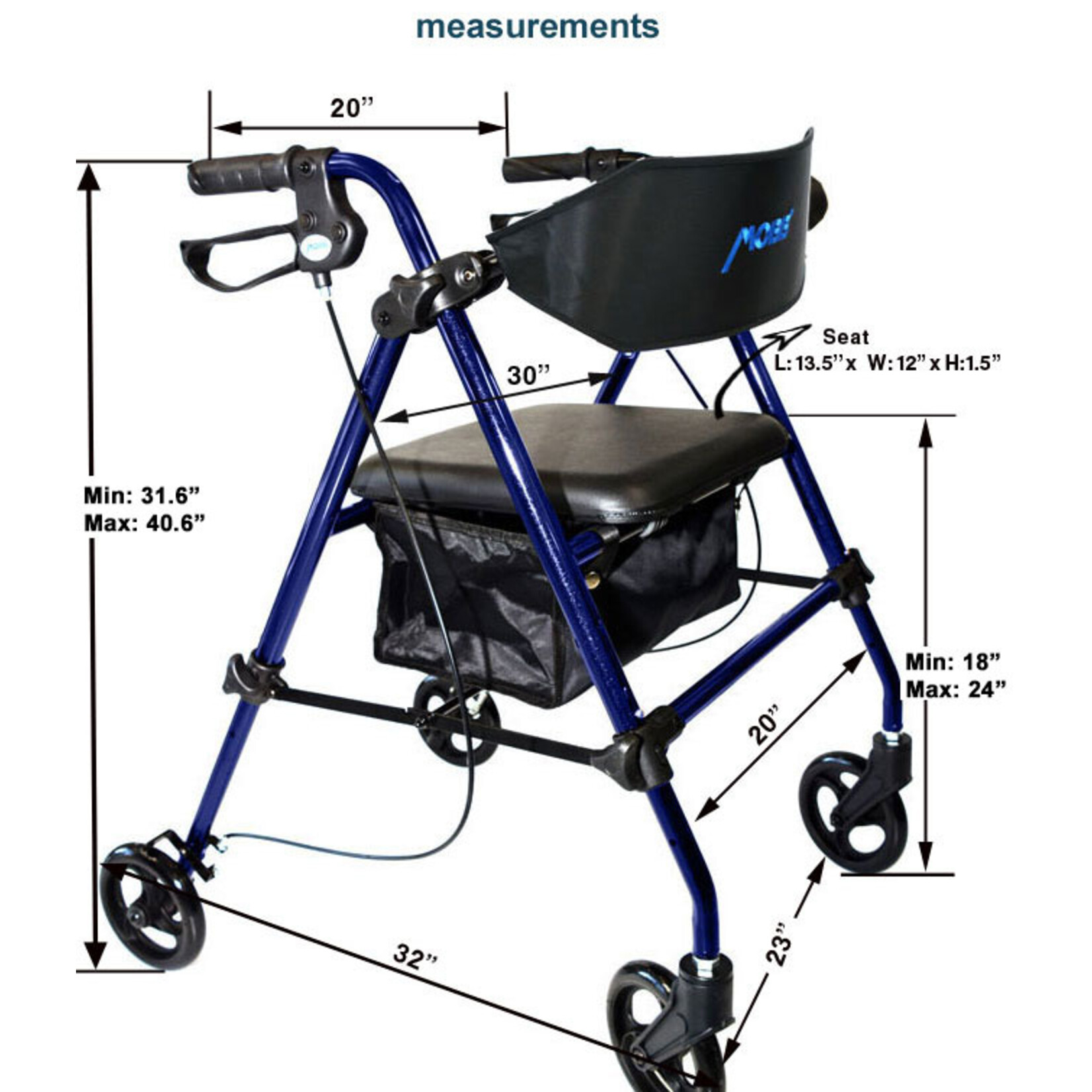 MOBB Aluminum Folding Rollator 8" Wheels Blue