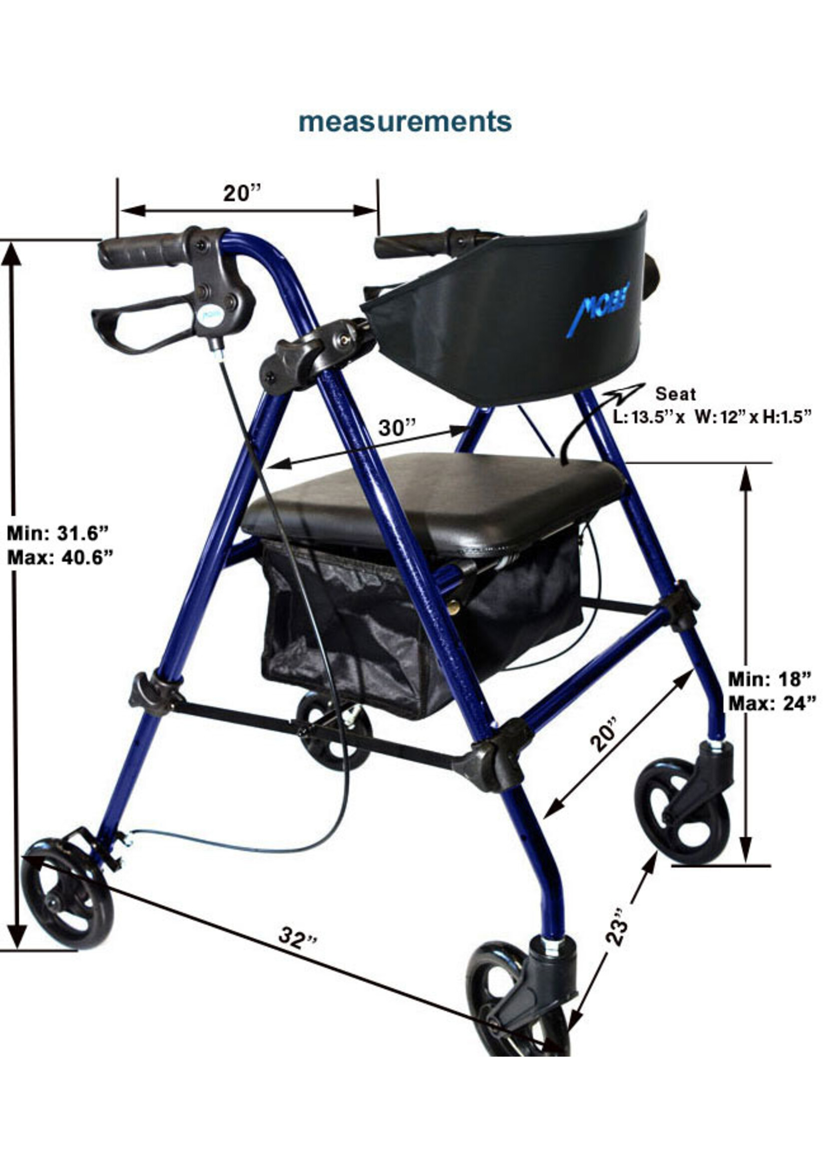 MOBB Aluminum Folding Rollator 8" Wheels Blue