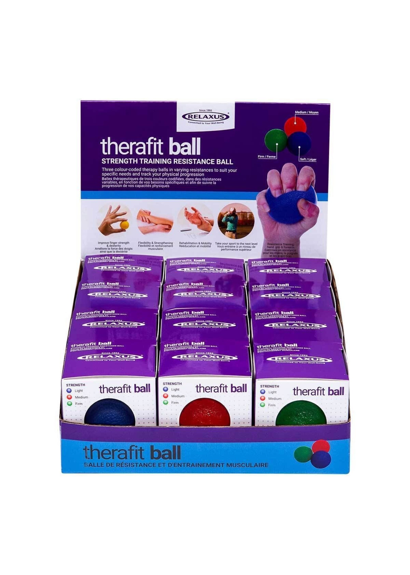 Relaxus Balles de thérapie pour les mains Therafit Présentoir