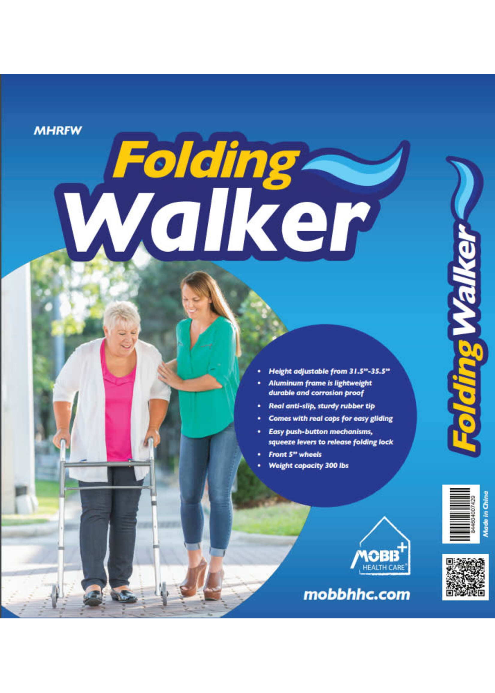 MOBB Adult Folding Walker with Front Wheels