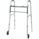 Compass Health DÉMARREUR EN ACIER POUR ADULTE À 2 BOUTONS AVEC ROUES/ STEEL ADULT WALKER 2 BUTTON W/ WHEELS