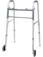 Compass Health DÉMARREUR EN ACIER POUR ADULTE À 2 BOUTONS AVEC ROUES/ STEEL ADULT WALKER 2 BUTTON W/ WHEELS