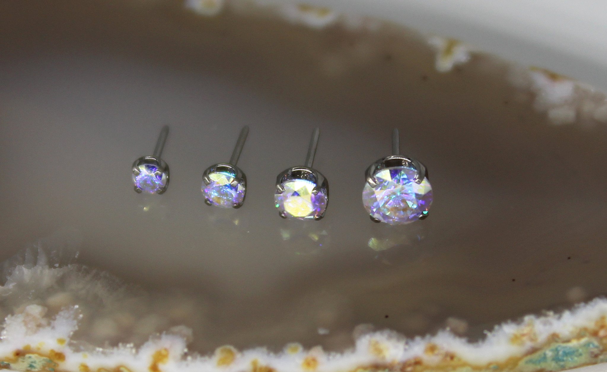 Aurora Borealis Prongset Threadless Gem Enigma Professional Piercing Adams