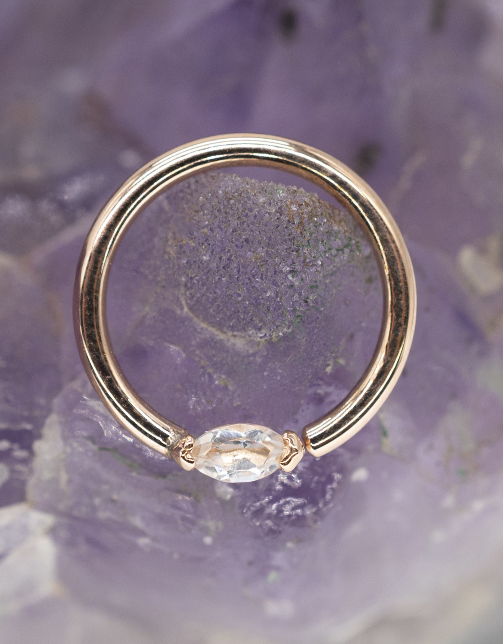 Quetzalli Quetzalli 16g RG SINGLE MARQUISE RING seam ring 3/8” nipple oriented WHITE SAPPHIRE