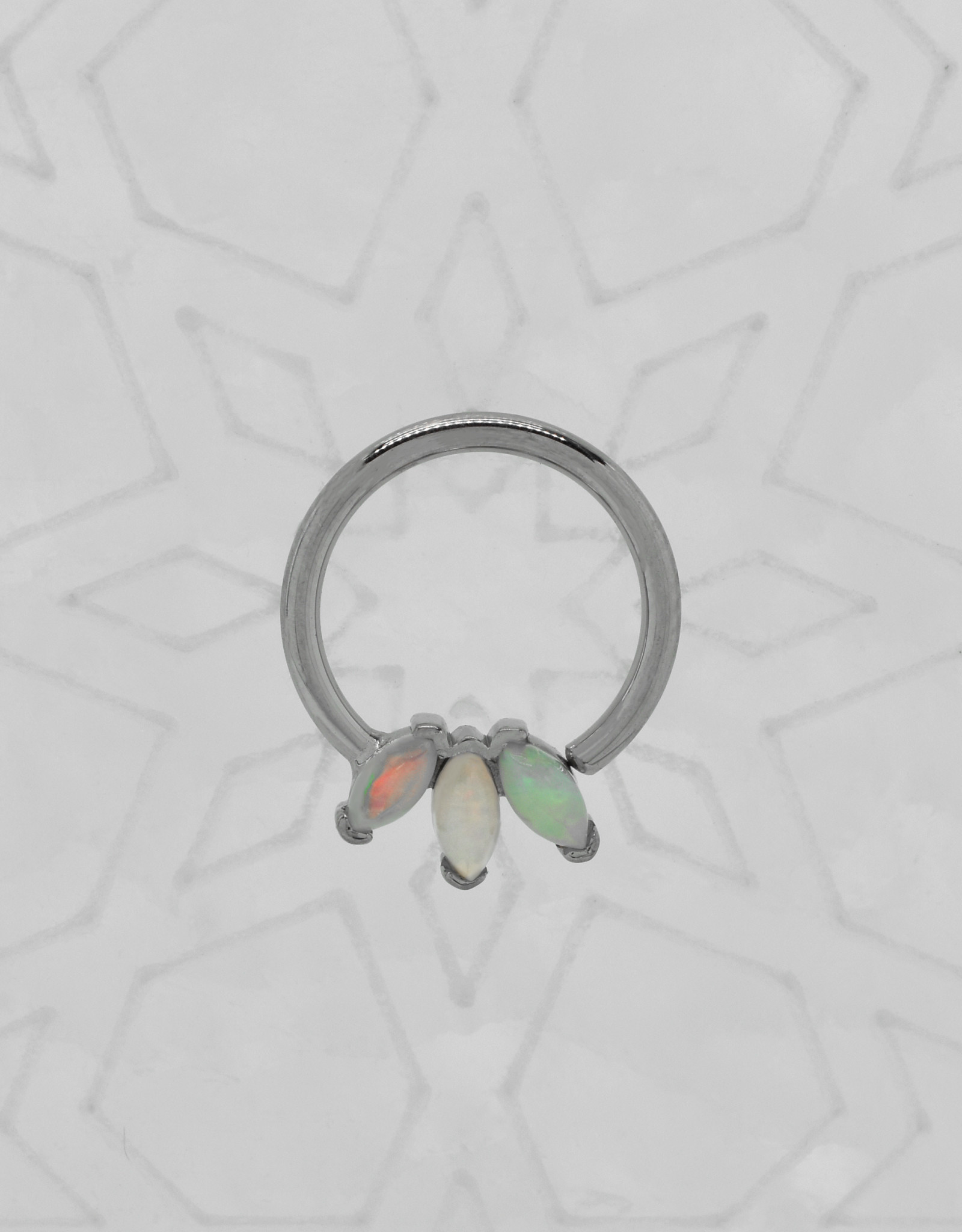 Quetzalli Quetzalli 16g WG TRIPLE MARQUISE RING seam ring 3/8” nipple oriented WHITE OPAL