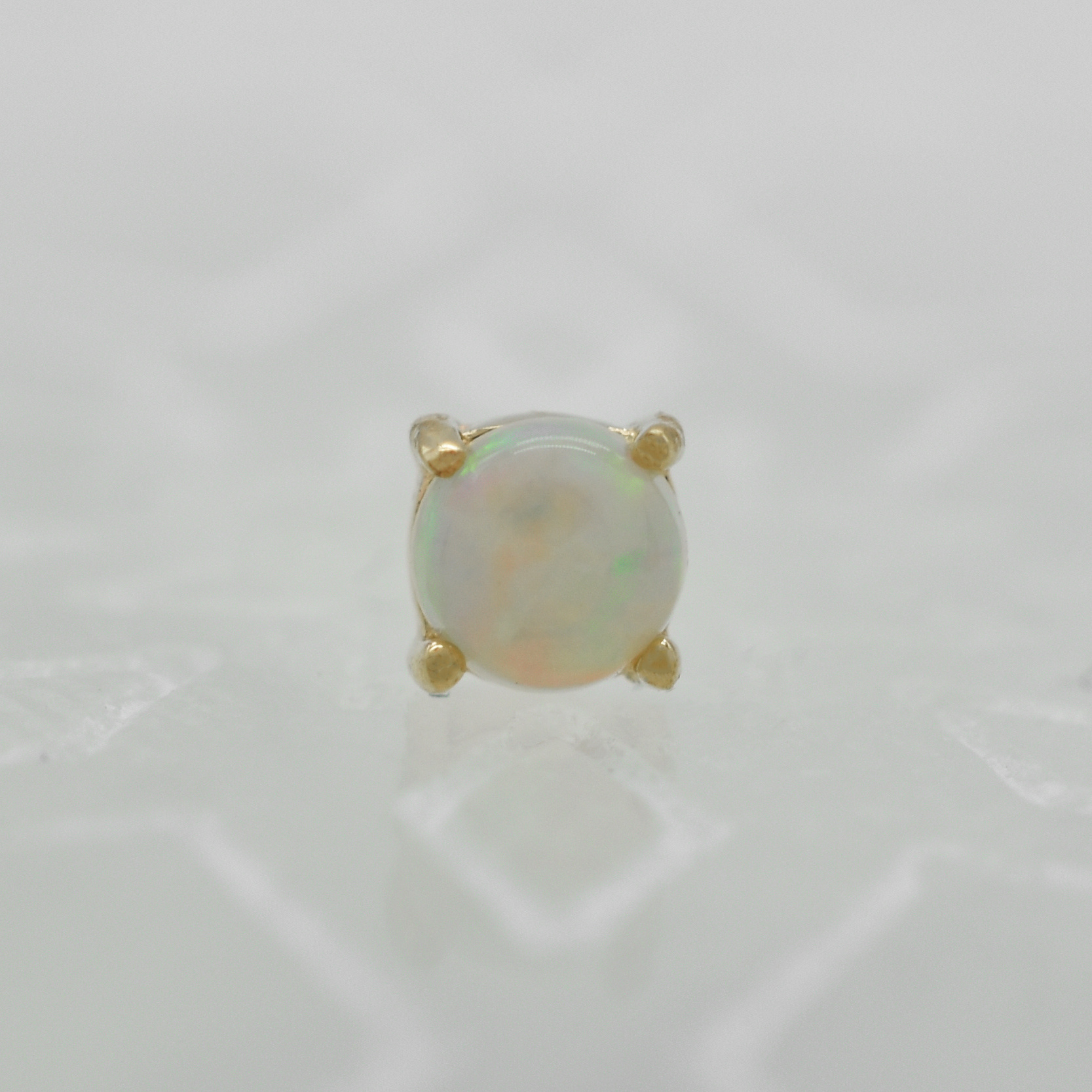 Buddha Jewelry threadless White Opal prong cabochon 3mm YG