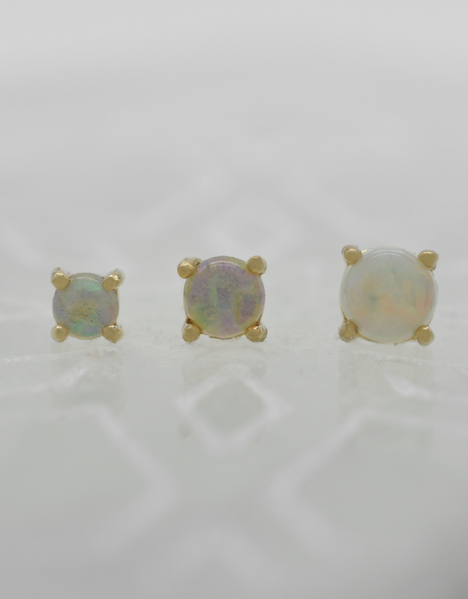 Buddha Jewelry Organics Buddha 3mm Prong Cabochon White Opal YG