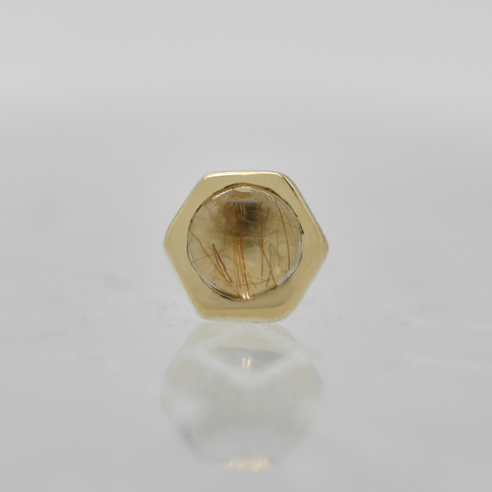BVLA threadless 4mm Single Cabochon Honeycomb YG with 3mm Rutilated ...
