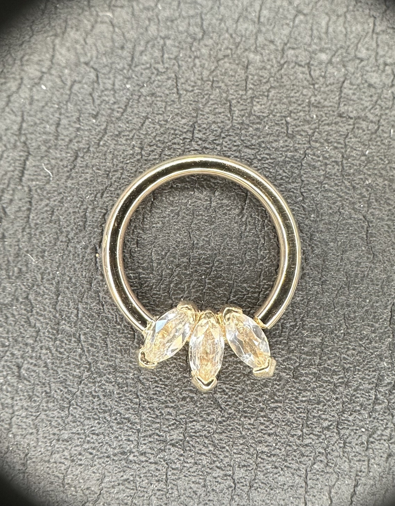 Quetzalli Quetzalli 16g YG TRIPLE MARQUISE RING seam ring 3/8” nipple oriented WHITE SAPPHIRE