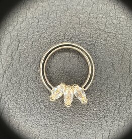 Quetzalli Quetzalli 16g YG TRIPLE MARQUISE RING seam ring 3/8” nipple oriented WHITE SAPPHIRE