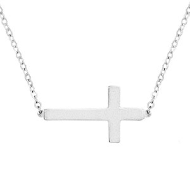 Carla Silver Polished Sideways Cross Necklace