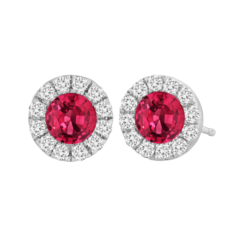 Spark Ruby & Diamond Halo Earrings