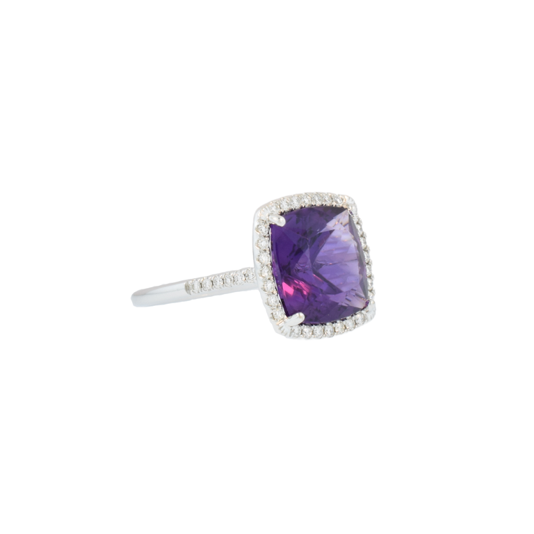 Amethyst Diamond Halo Ring